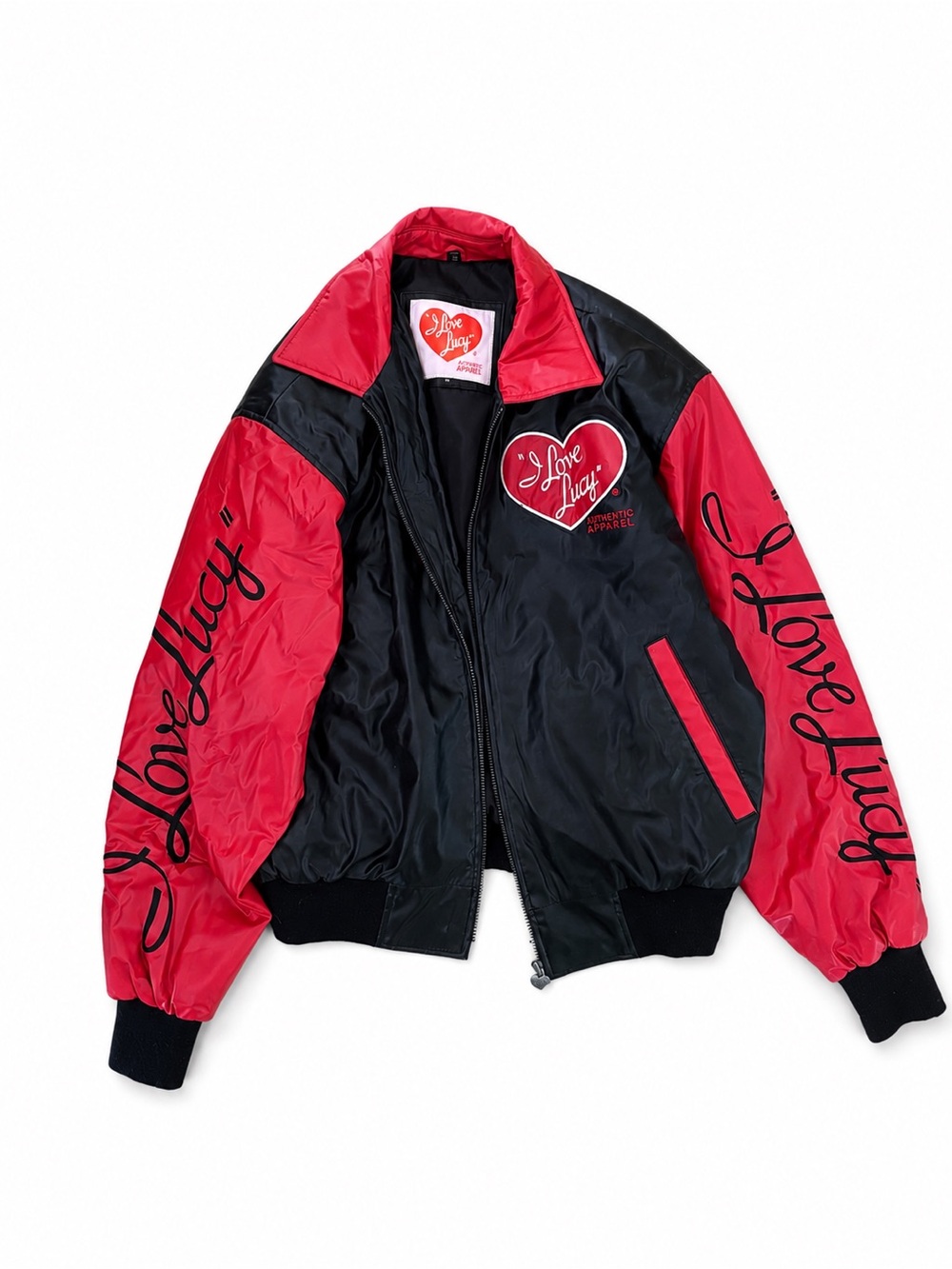 I Love Lucy Black & Red Bomber Jacket | Retro Graphic Jacket